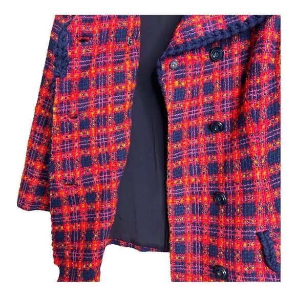 Taylor Brooke Wool Peacoat Double Breasted Red Plaid Tweed Button Women M - Picture 4 of 9
